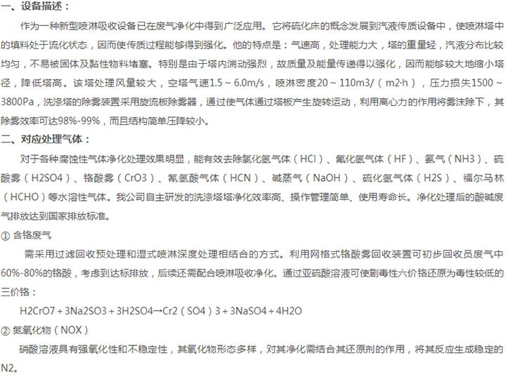 氰、鉻、氨、酸、NOX、H2s廢氣凈化洗滌